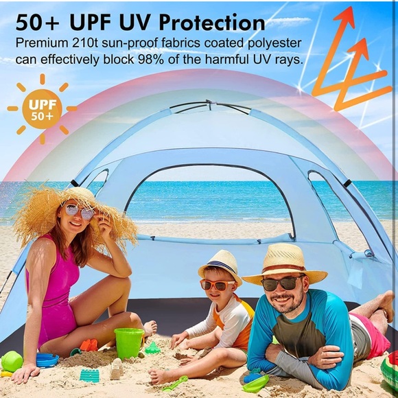 Beach Tent Anti-UV Portable Sun Shade Shelter for 3 Person, Mesh Windows - Picture 3 of 7